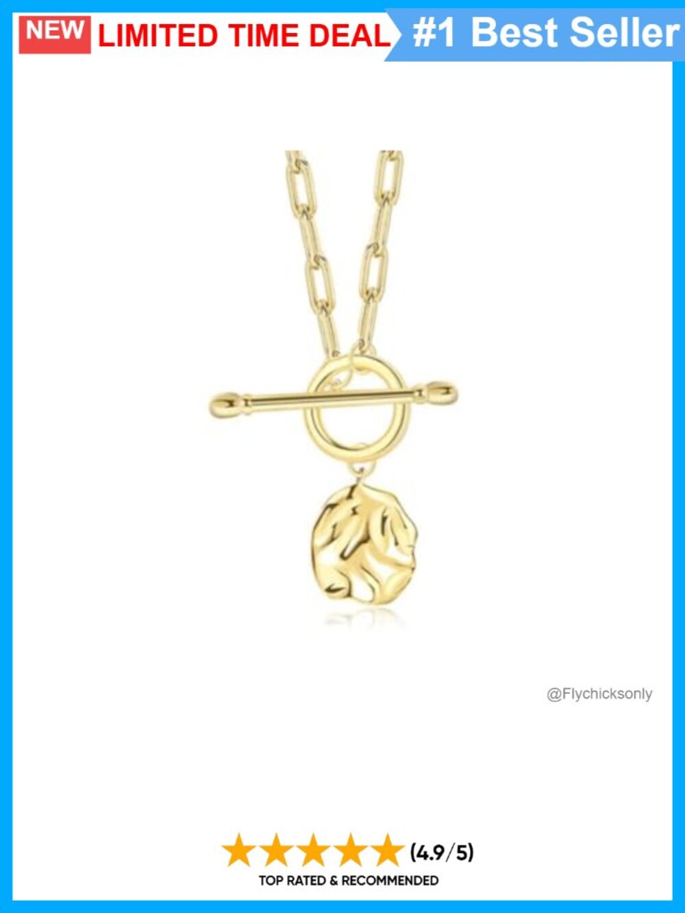 18K Gold Plated Toggle Necklace Rope Chain Adjustable Layering Women's Jewelry